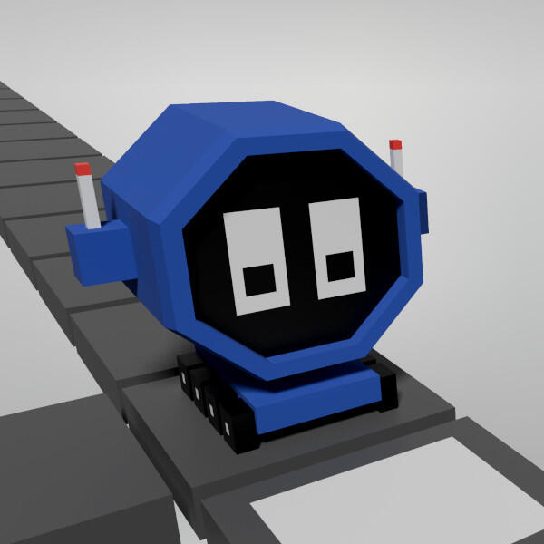 A 3d rendered image of a blue octagonal robot